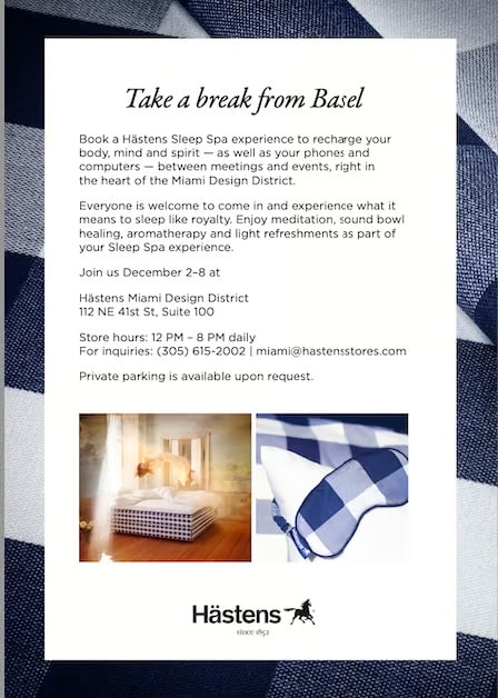 Hästens Basel Breaks — Miami Design District Sleep Spa Pop-Up