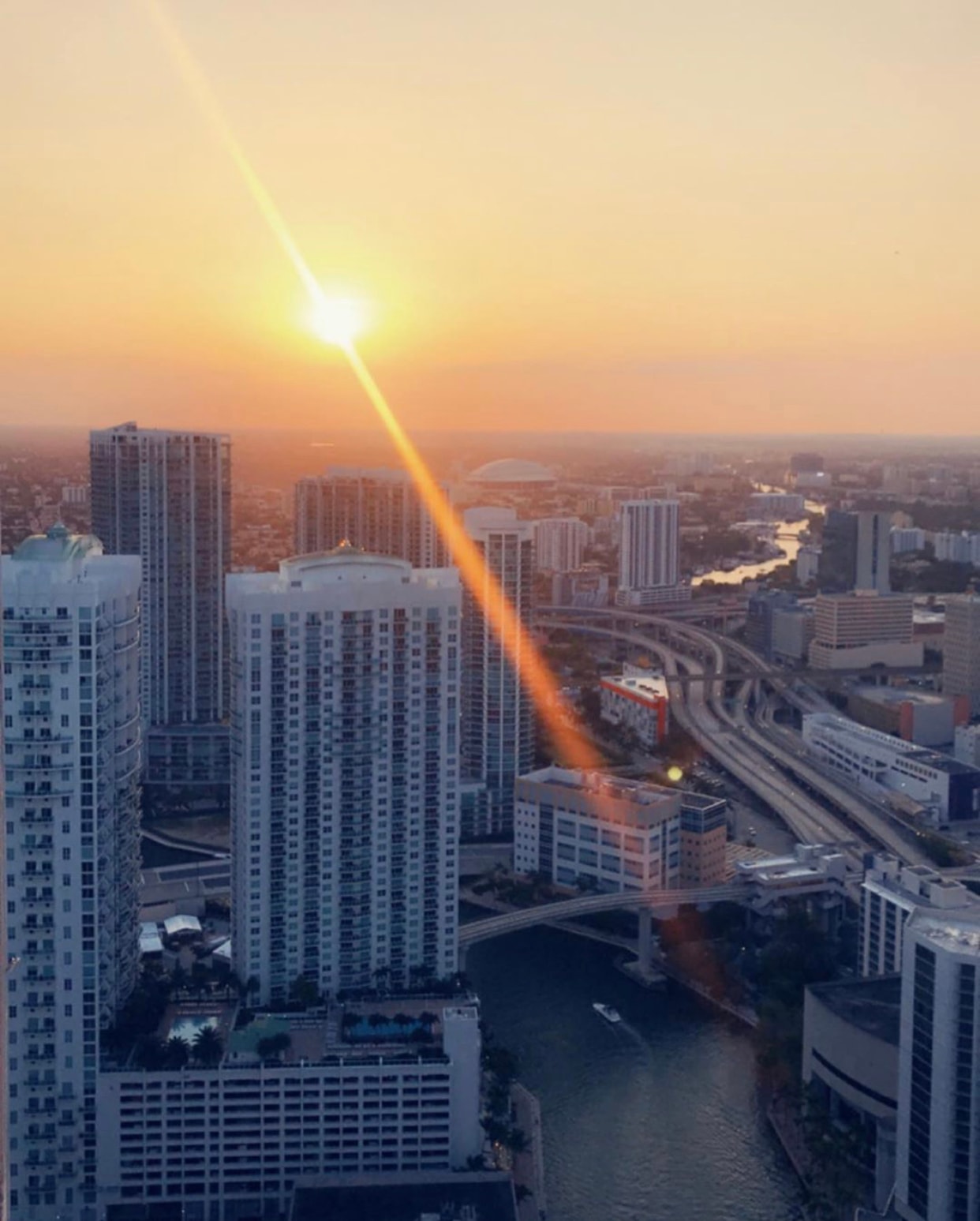 Downtown Miami at sunset, 2020 — the city still, the streets empty