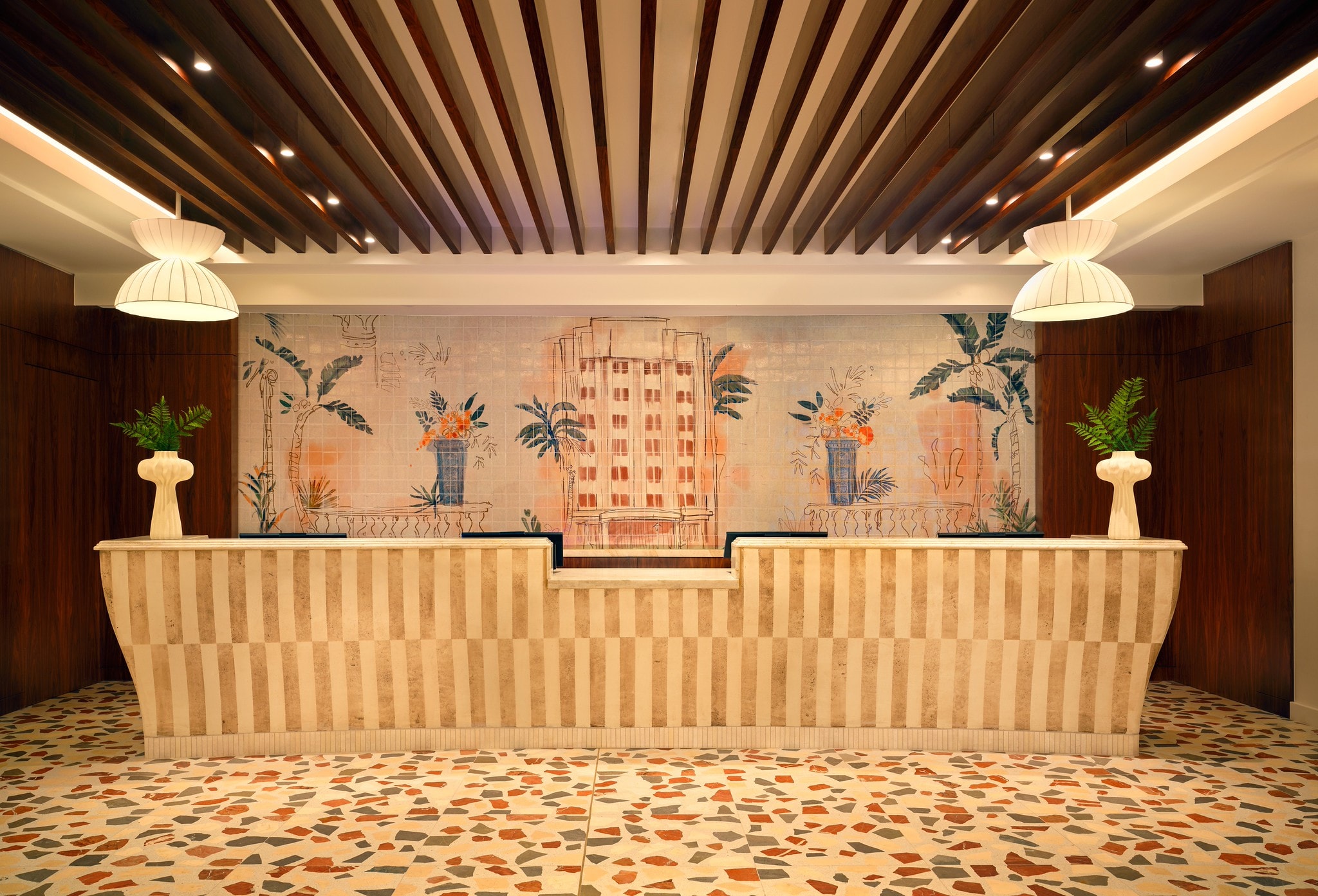 The reimagined lobby at Royal Palm South Beach — a natural gathering point during Art Basel week.