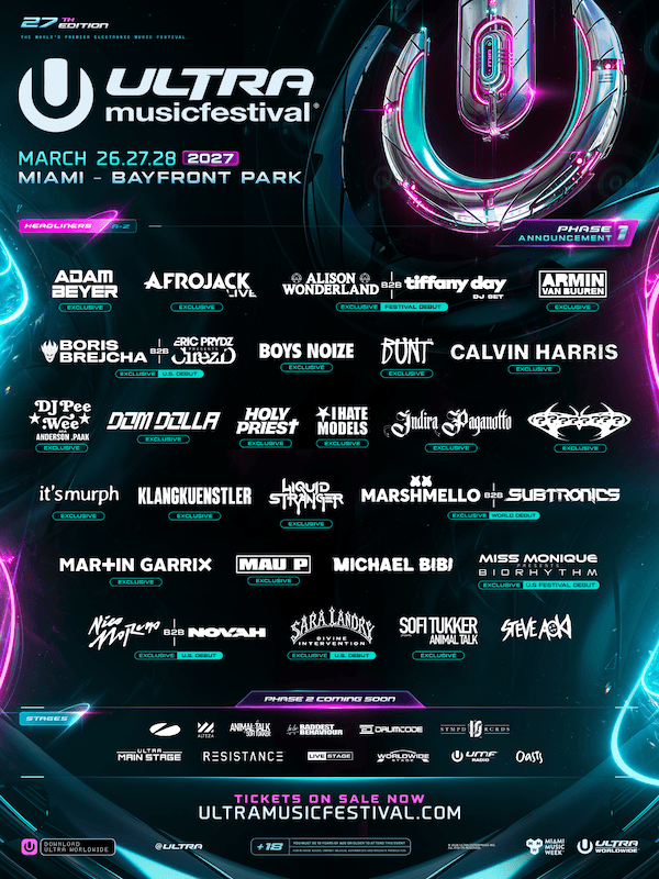 Ultra Music Festival 2027 Drops Phase 1 — and It’s Already One of the Best Lineups in Years