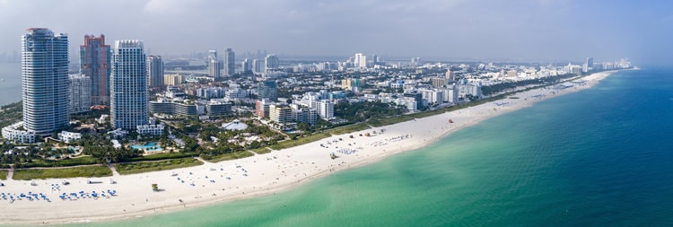 Aerial view of Miami Beach coastline